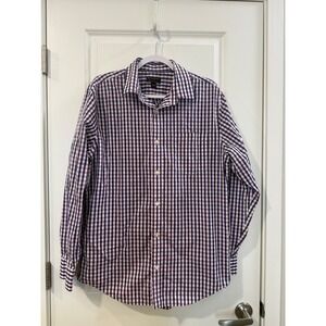 Banana Republic Men Classic Fit Non Iron Gingham Button Down Shirt Navy Purple L
